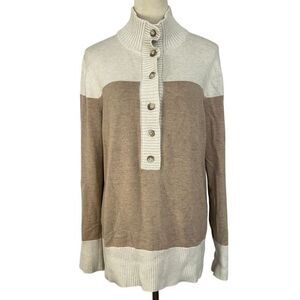 Eddie Bauer Colorblock Mock Neckā Button Sweater Cozy Casual Fall Womens XL